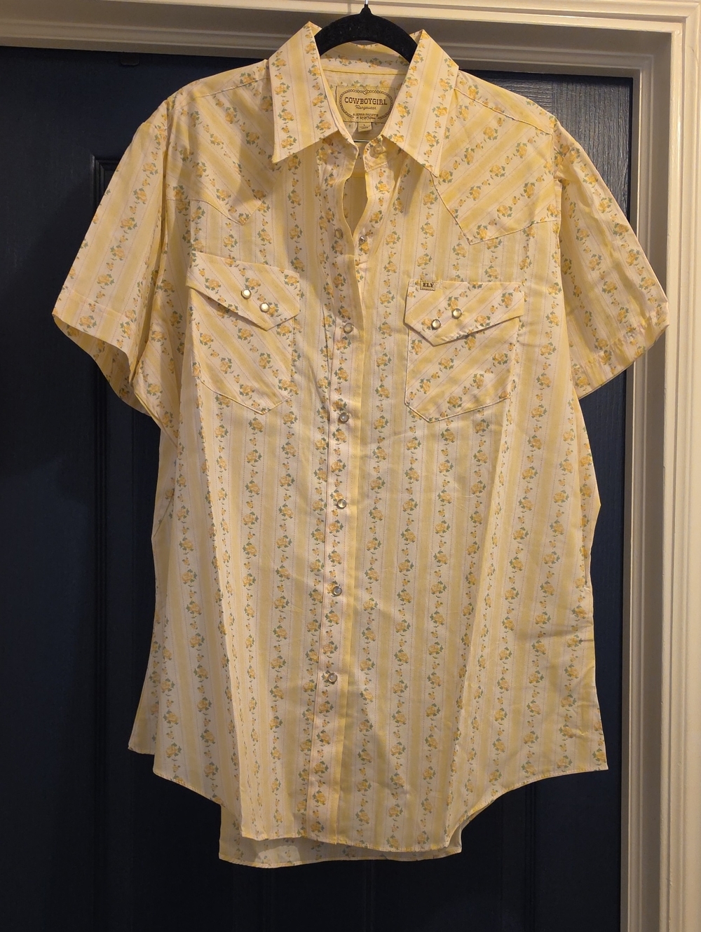 Ely Cattleman Yellow Floral Stripe Short-Sleeve Western Shirt